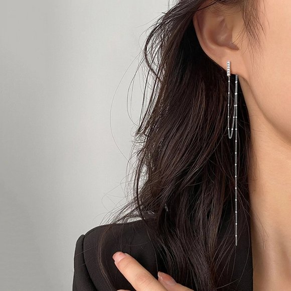 *NEW 925 Sterling Silver Diamond Chain Earrings - Picture 8 of 10